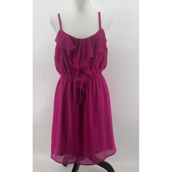 Forever 21‎ Mini Dress Women's Large Hot Pink Ruffle Fairy Chiffon Spring Brunch - Picture 1 of 9